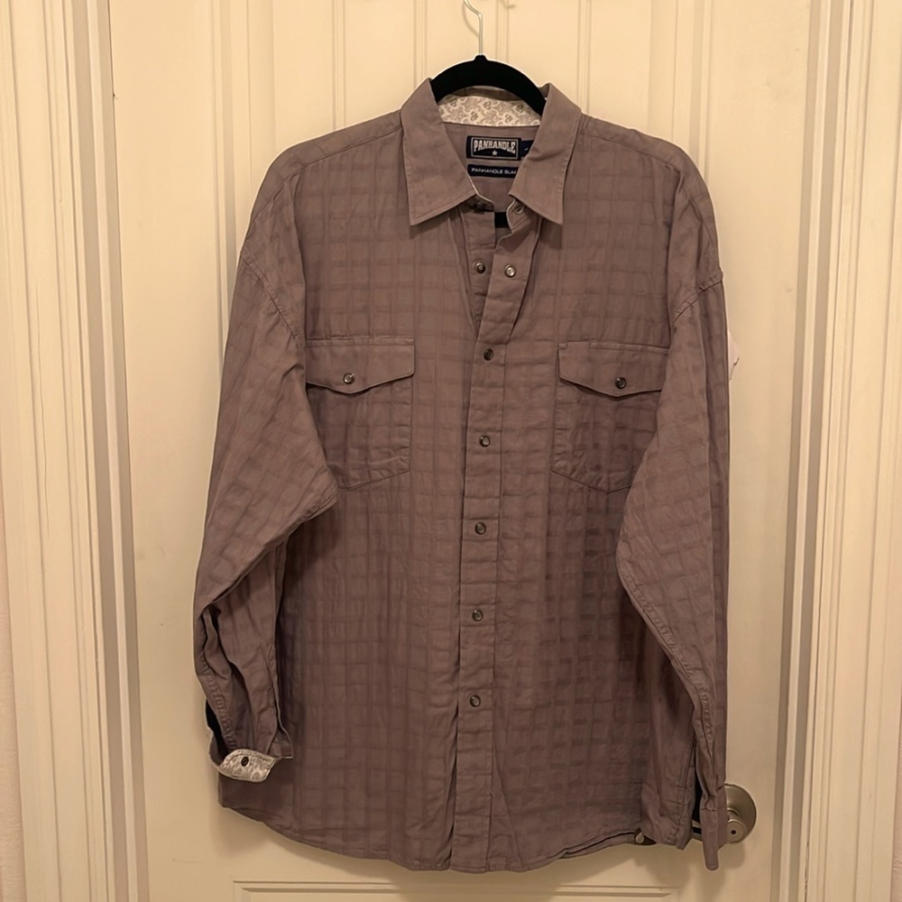 Panhandle Slim Western Gray Pearl Snap Long-Sleeve Flip Cuff Shirt Mens Sz L